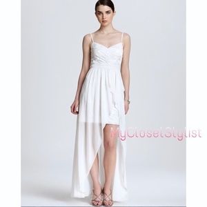 AQUA Hi Low Prom Semi-Formal Sequins White Dress 2